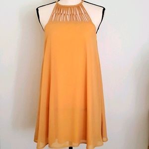 Lulus Mustard Swing Dress with Detailed Neck